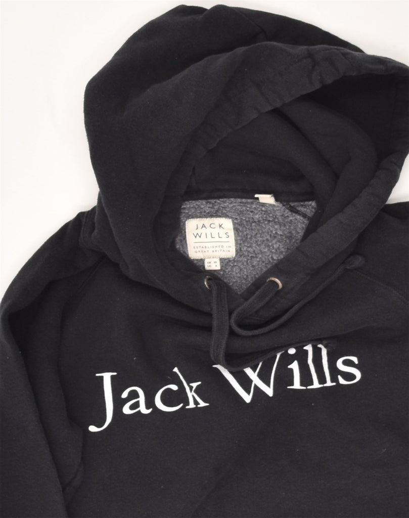 JACK WILLS Womens Loose Fit Graphic Hoodie Jumper UK 10 Small Navy Blue | Vintage Jack Wills | Thrift | Second-Hand Jack Wills | Used Clothing | Messina Hembry 