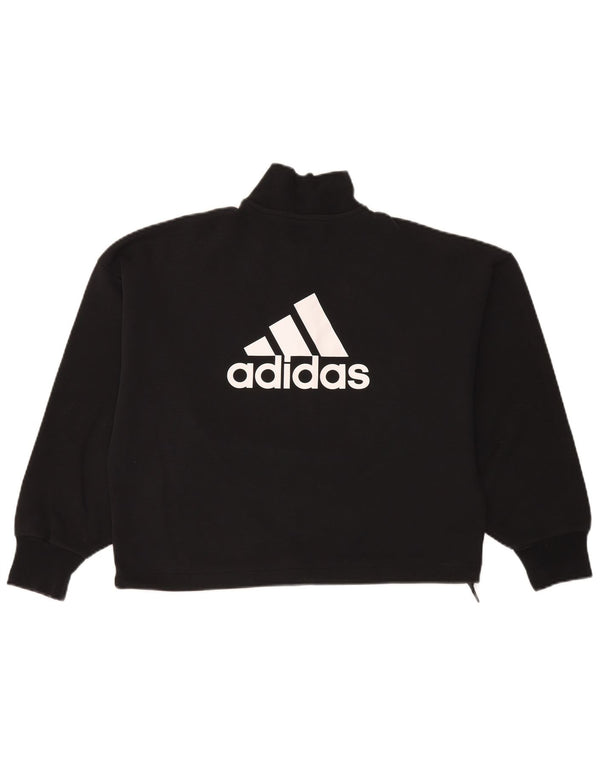 Adidas Womens Oversized Crop Zip Neck Sweatshirt Jumper UK 8/10 Small Black
