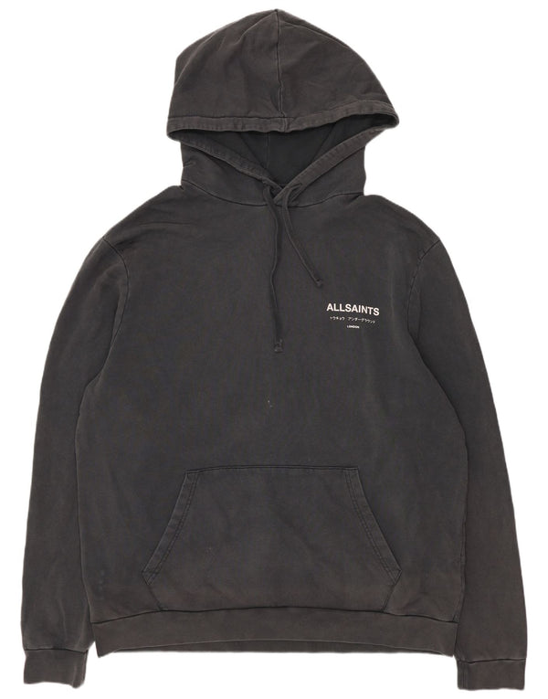 All Saints Mens Graphic Hoodie Jumper Large Grey Cotton