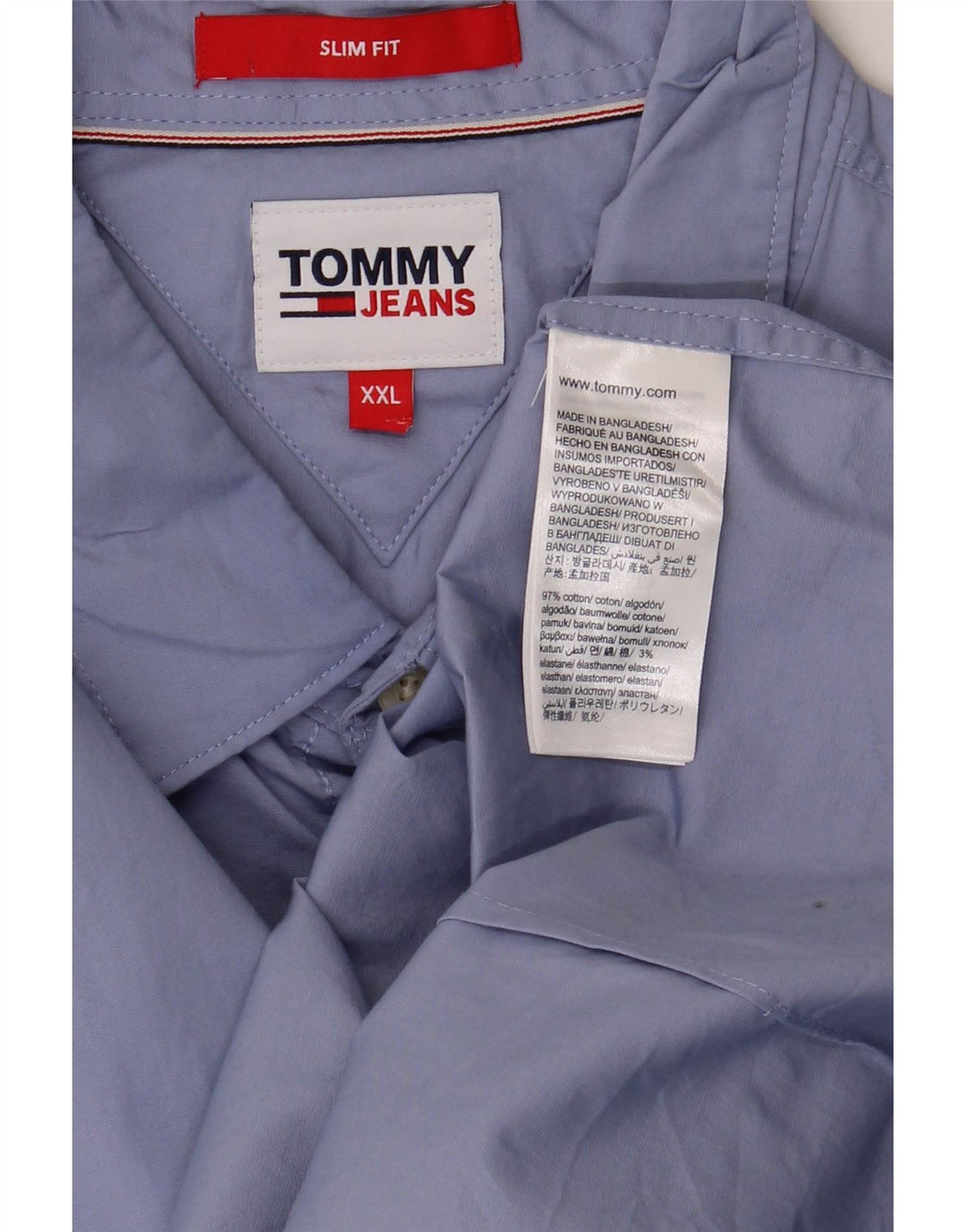 Tommy Jeans Mens Slim Fit Shirt 2XL Blue Cotton