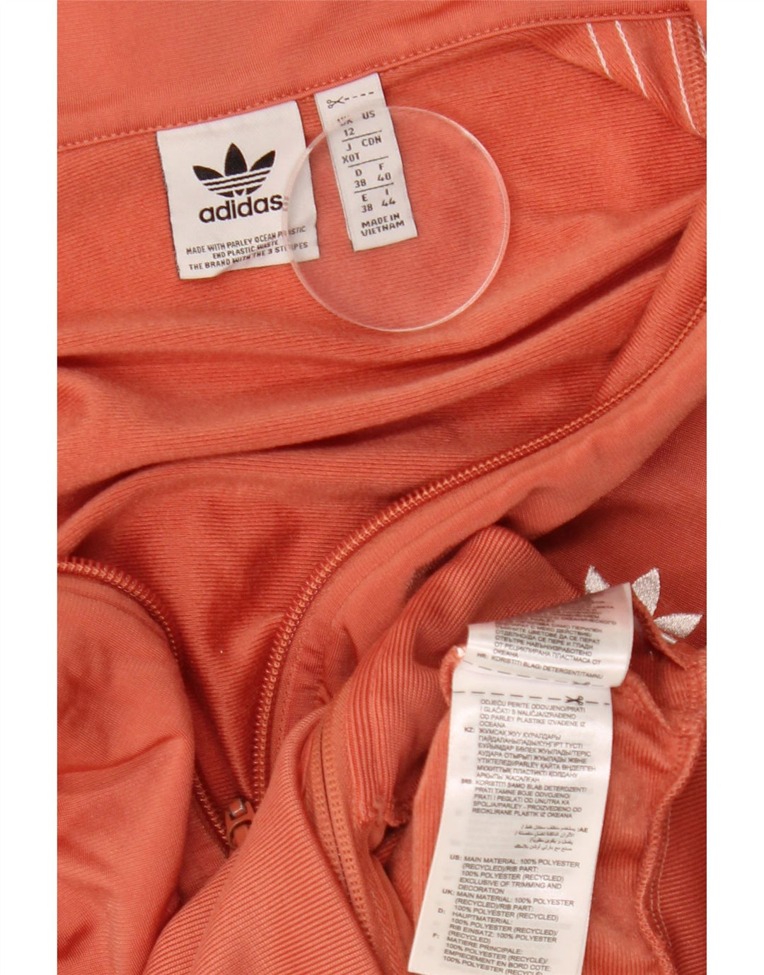 Adidas Womens Crop Tracksuit Top Jacket UK 12 Medium Orange Polyester