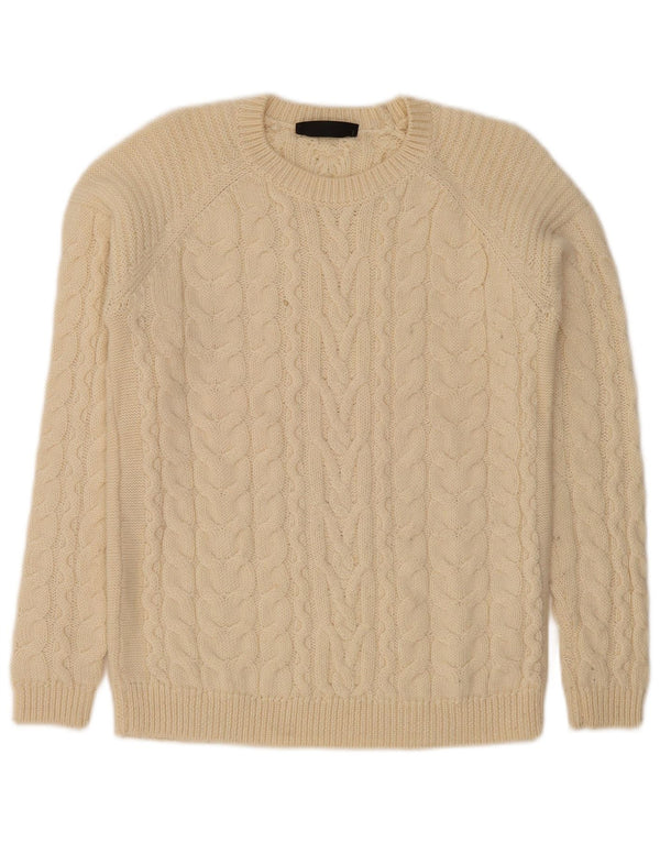 HALLHUBER Womens Crew Neck Jumper Sweater UK 14 Medium Beige Wool