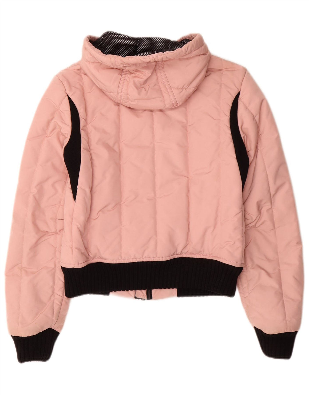 Refrigiwear Womens Crop Hooded Bomber Jacket UK 12 Medium Pink Nylon