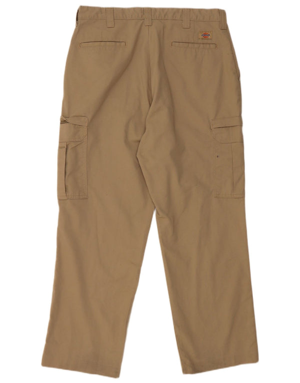 DICKIES Mens Straight Cargo Trousers W34 L30 Beige Polyester