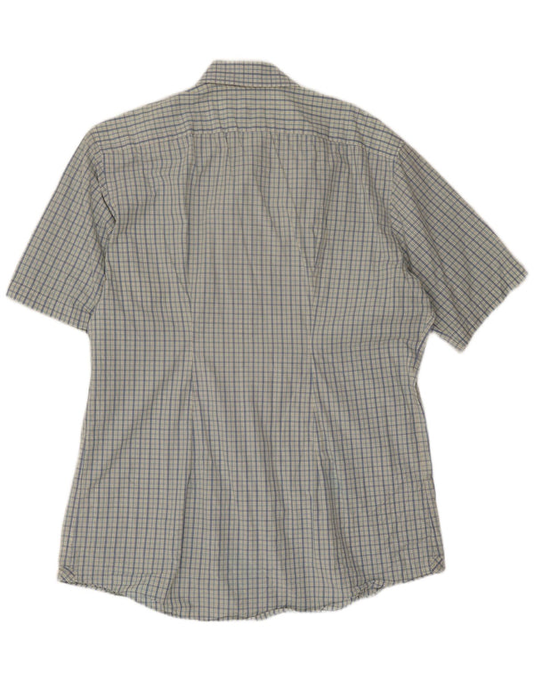 Lacoste Mens Short Sleeve Classic Fit Shirt Size 42 Large Blue Check Cotton