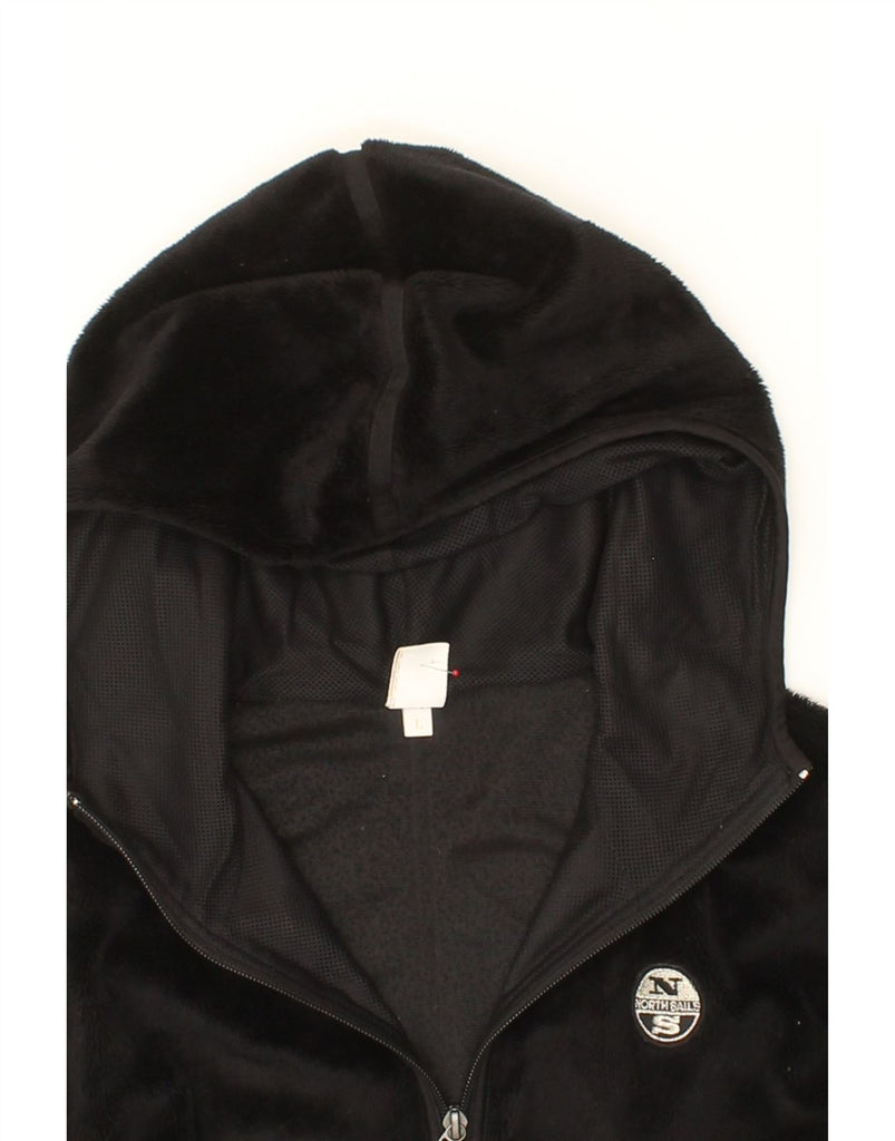 NORTH SAILS Womens Zip Neck Hooded Fleece Jumper UK 14 Large Black Vintage North Sails and Second-Hand North Sails from Messina Hembry 