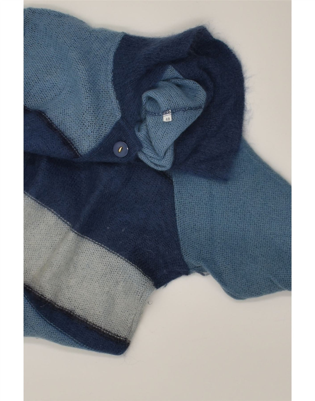 VINTAGE Womens Cardigan Sweater IT 48 XL Navy Blue Striped Polyamide | Vintage Vintage | Thrift | Second-Hand Vintage | Used Clothing | Messina Hembry 