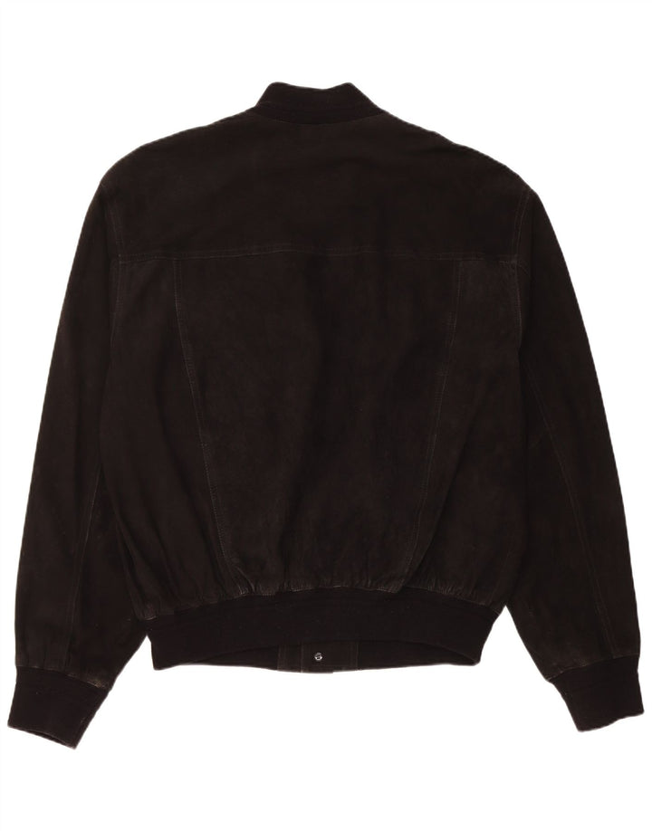 Vintage Mens Suede Bomber Jacket IT 54 2XL Black Leather
