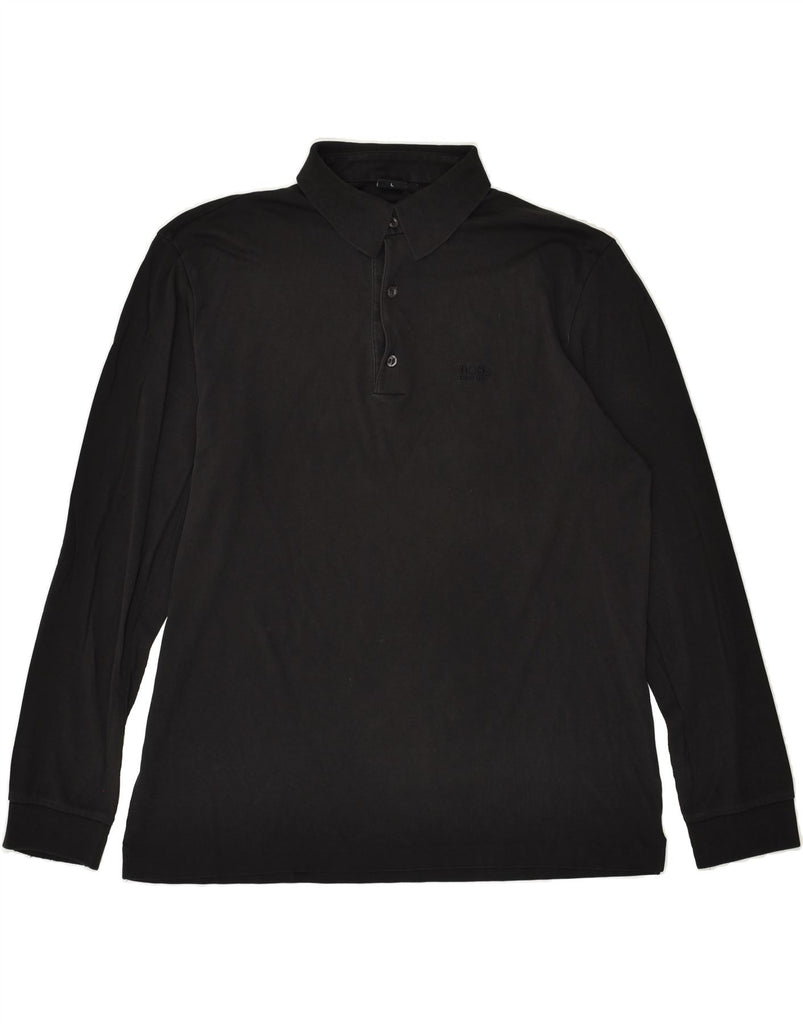 HUGO BOSS Mens Long Sleeve Polo Shirt Large Black Cotton | Vintage Hugo Boss | Thrift | Second-Hand Hugo Boss | Used Clothing | Messina Hembry 