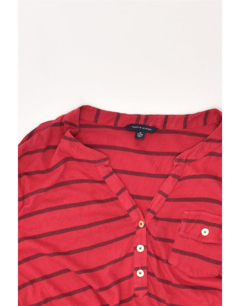 TOMMY HILFIGER Womens Long Sleeve Blouse Top UK 18 XL Red Striped Cotton | Vintage Tommy Hilfiger | Thrift | Second-Hand Tommy Hilfiger | Used Clothing | Messina Hembry 