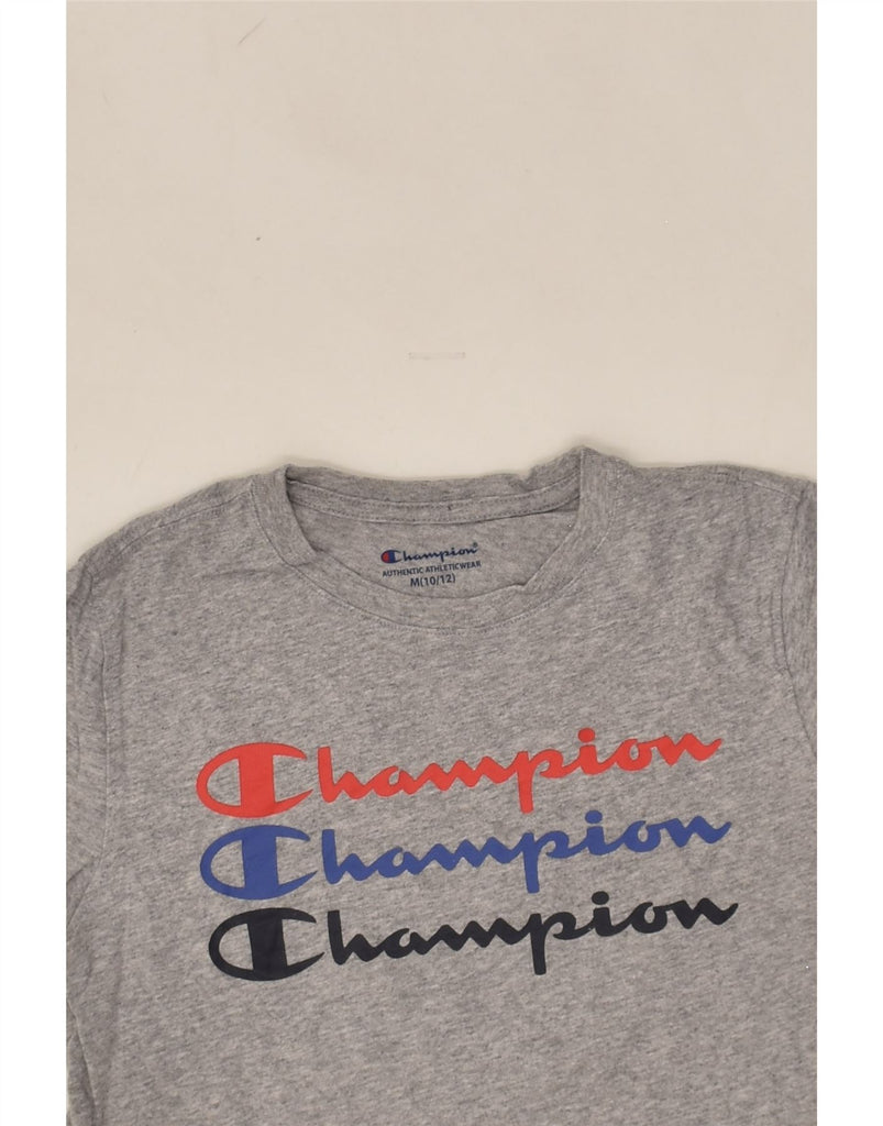 CHAMPION Boys Graphic T-Shirt Top 10-11 Years Medium Grey Cotton | Vintage Champion | Thrift | Second-Hand Champion | Used Clothing | Messina Hembry 