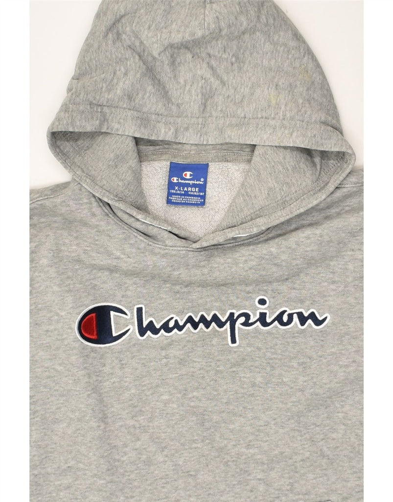 CHAMPION Boys Graphic Hoodie Jumper 13-14 Years XL Grey Cotton | Vintage Champion | Thrift | Second-Hand Champion | Used Clothing | Messina Hembry 