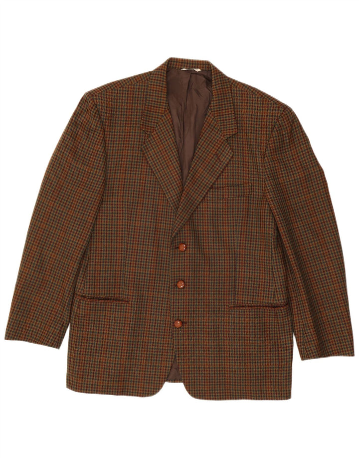 Visconti Mens 3 Button Blazer Jacket IT 52 XL Brown Houndstooth Lambswool