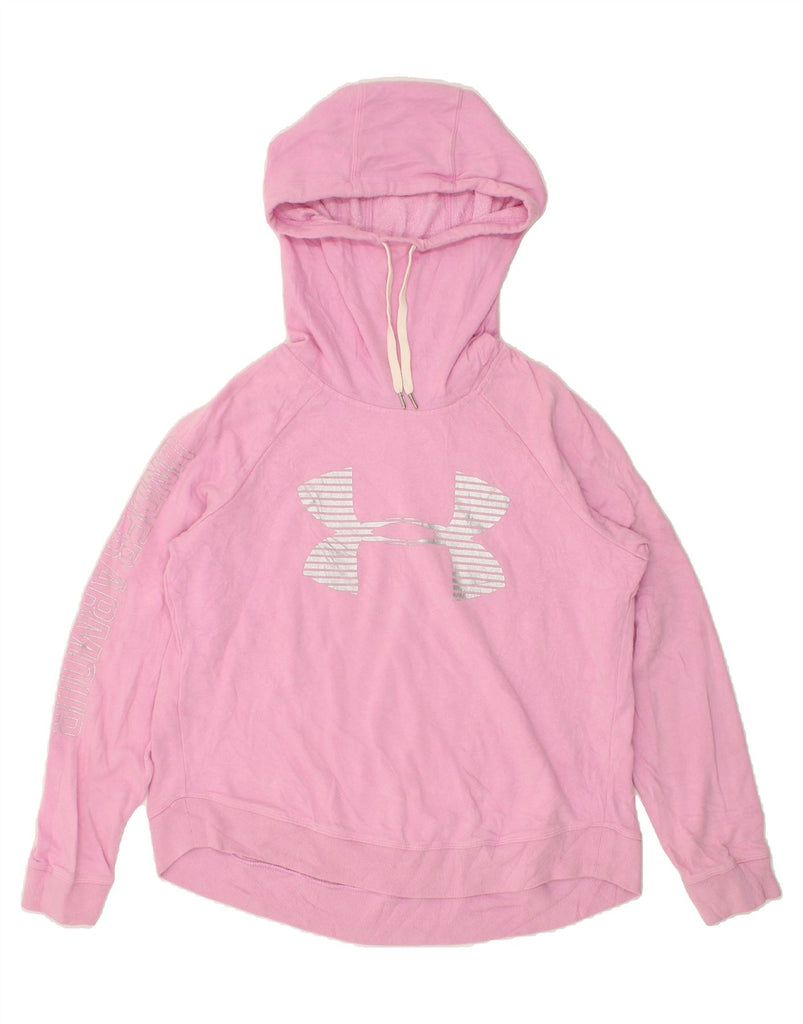 UNDER ARMOUR Womens Graphic Hoodie Jumper UK 16 Large Pink Cotton | Vintage Under Armour | Thrift | Second-Hand Under Armour | Used Clothing | Messina Hembry 