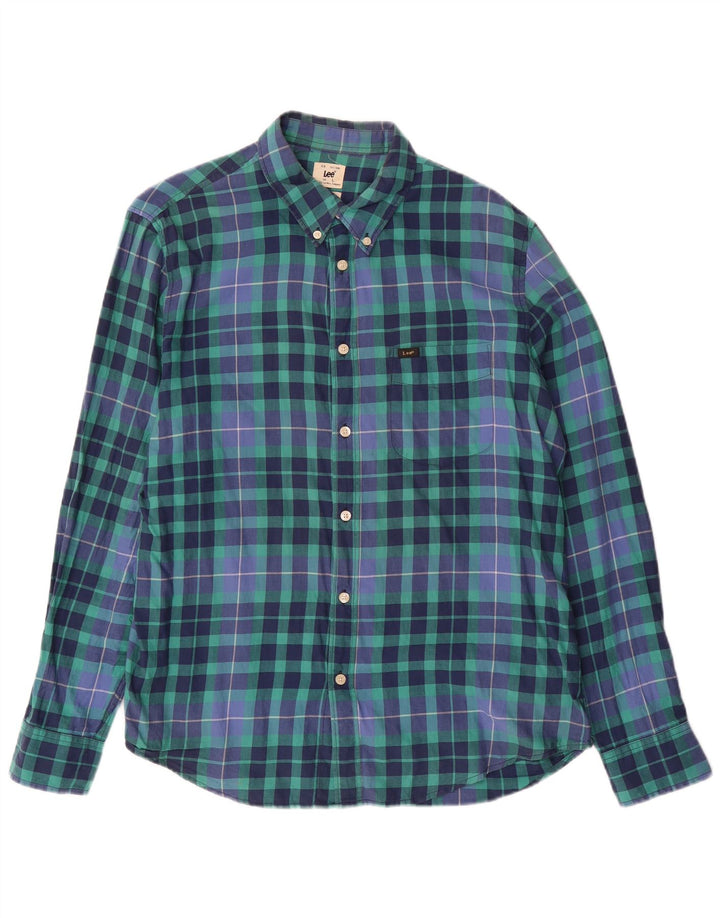 LEE Mens Regular Fit Shirt Large Blue Check Cotton
