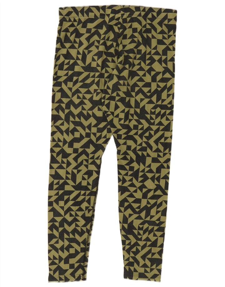 NIKE Womens Leggings UK 14 Large  Khaki Geometric Cotton