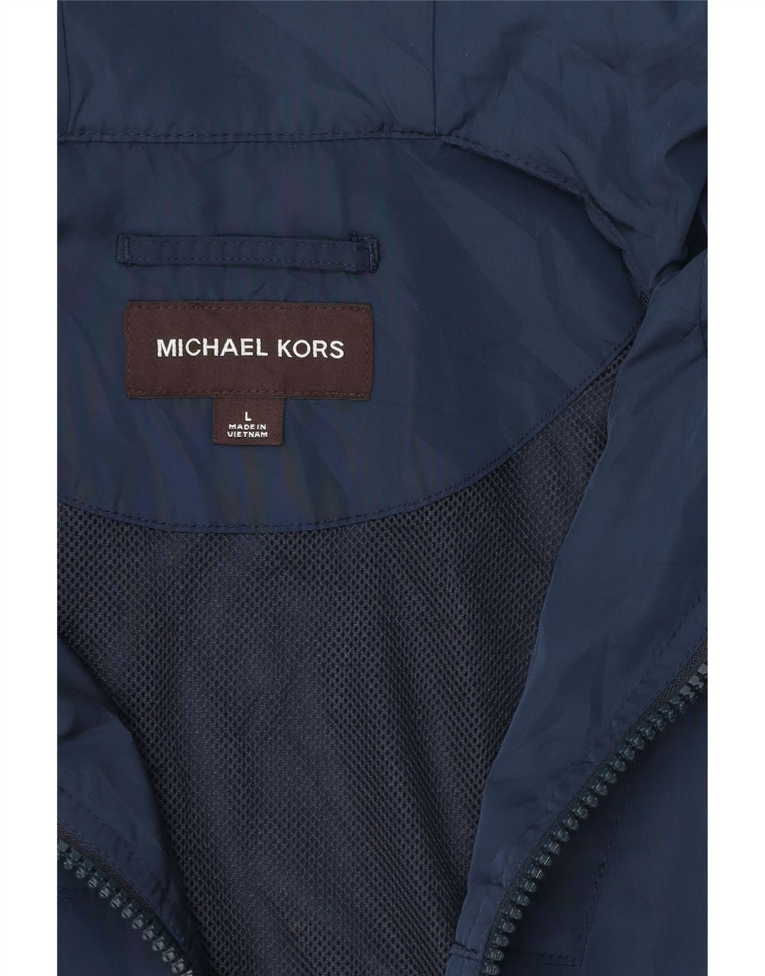 MICHAEL KORS Womens Hooded Rain Jacket UK 16 Large Navy Blue Polyester Vintage Michael Kors and Second-Hand Michael Kors from Messina Hembry 