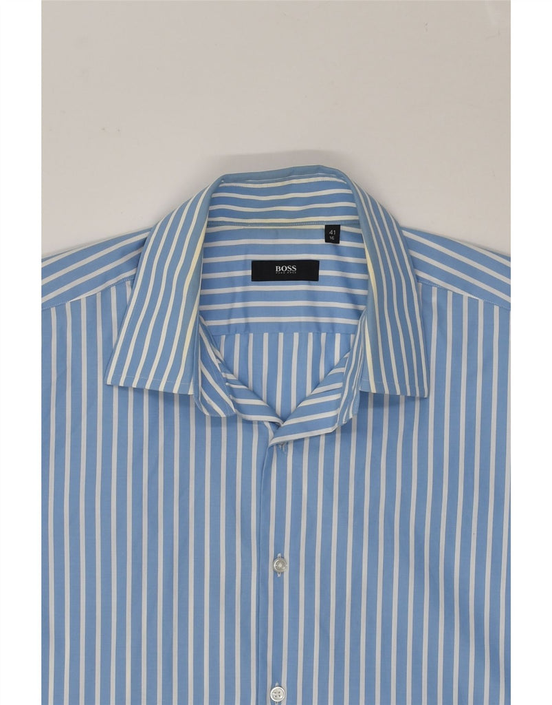 HUGO BOSS Mens Shirt Size 16 41 Large Blue Striped Cotton | Vintage Hugo Boss | Thrift | Second-Hand Hugo Boss | Used Clothing | Messina Hembry 