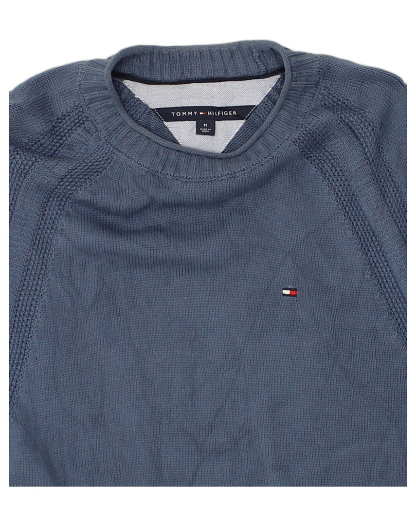 TOMMY HILFIGER Mens Crew Neck Jumper Sweater Medium Blue Cotton | Vintage Tommy Hilfiger | Thrift | Second-Hand Tommy Hilfiger | Used Clothing | Messina Hembry 