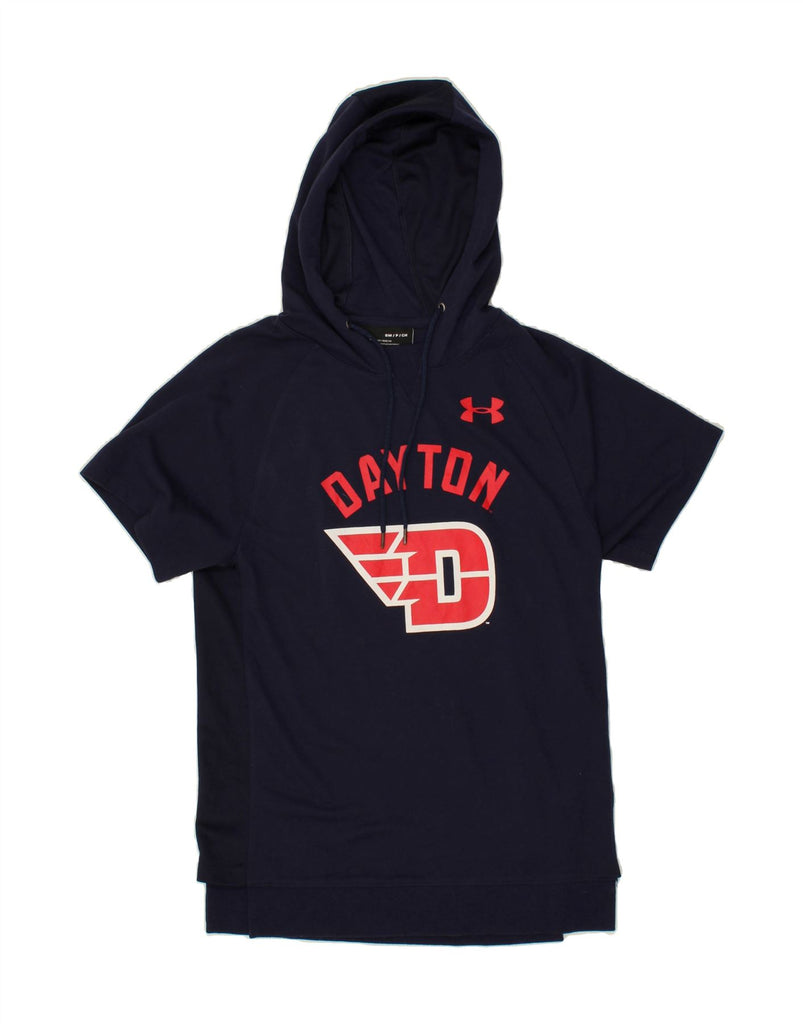 UNDER ARMOUR Mens Dayton Short Sleeve Hoodie Jumper Small Navy Blue | Vintage Under Armour | Thrift | Second-Hand Under Armour | Used Clothing | Messina Hembry 