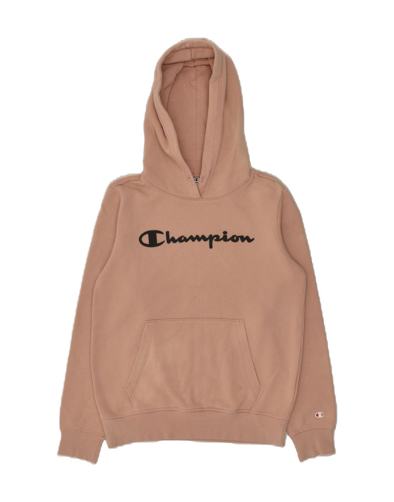 CHAMPION Womens Graphic Hoodie Jumper UK 12 Medium Beige Cotton | Vintage Champion | Thrift | Second-Hand Champion | Used Clothing | Messina Hembry 