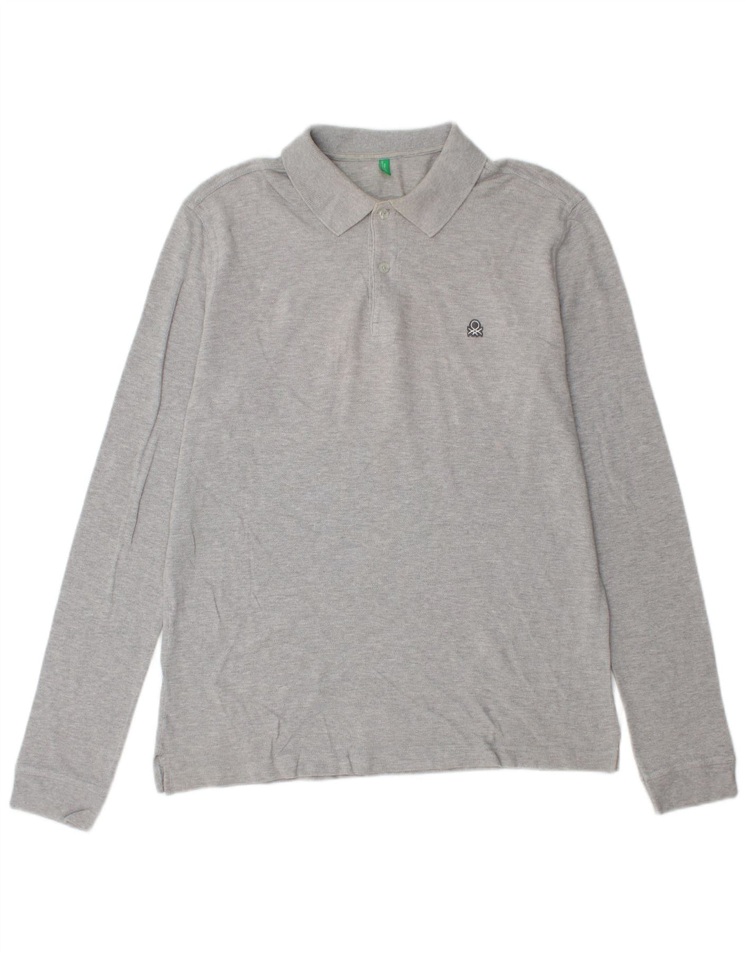 Benetton Mens Long Sleeve Polo Shirt Large Grey Cotton