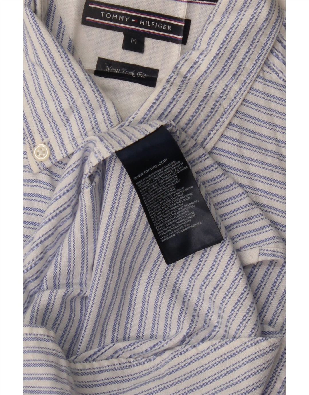 TOMMY HILFIGER Mens New York Fit Shirt Medium Blue Striped Cotton
