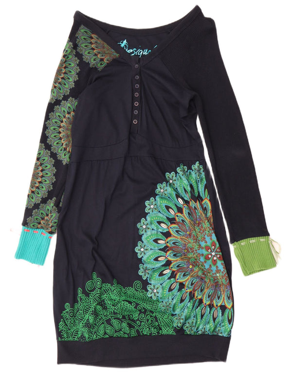 Desigual Womens Long Sleeve Bubble Dress UK 14 Large Navy Blue Paisley