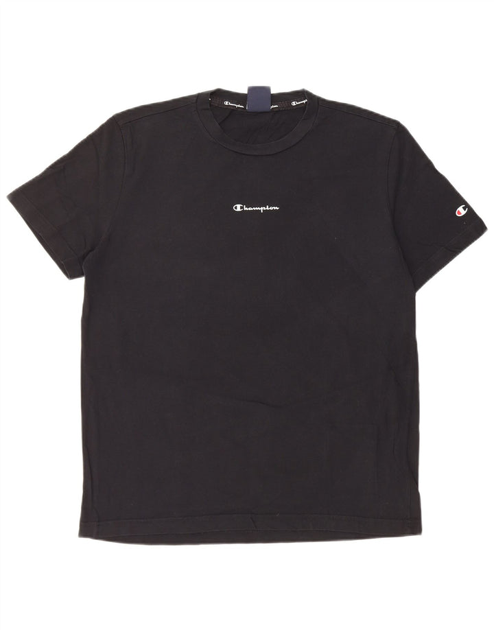 Champion Mens Graphic T-Shirt Top Medium Black Cotton