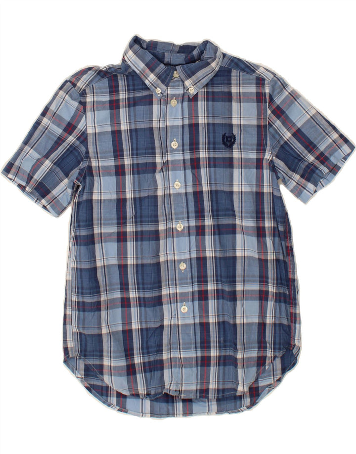 CHAPS Boys Short Sleeve Shirt 10-11 Years Medium Blue Check Cotton Vintage Chaps and Second-Hand Chaps from Messina Hembry 
