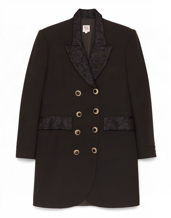 Vintage Womens Double Breasted Coat UK 10 Small Black Wool