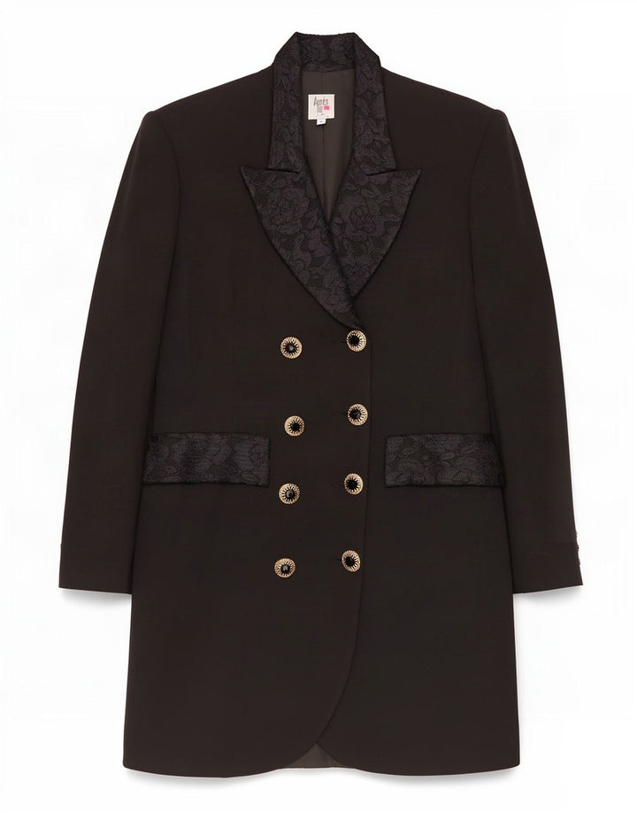 Vintage Womens Double Breasted Coat UK 10 Small Black Wool