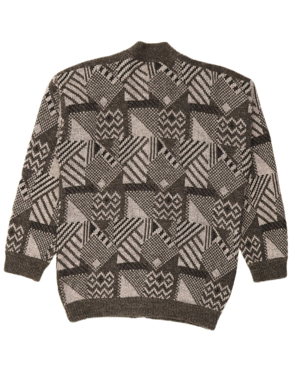 Vintage Mens Cardigan Sweater Medium Grey Geometric