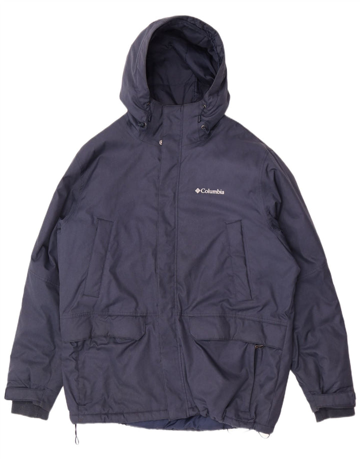Columbia Mens Hooded Windbreaker Jacket UK 42 XL Navy Blue Polyester