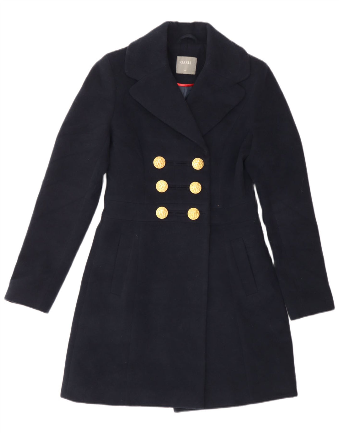 Oasis Womens Double Breasted Overcoat UK 6 XS Navy Blue Polyester