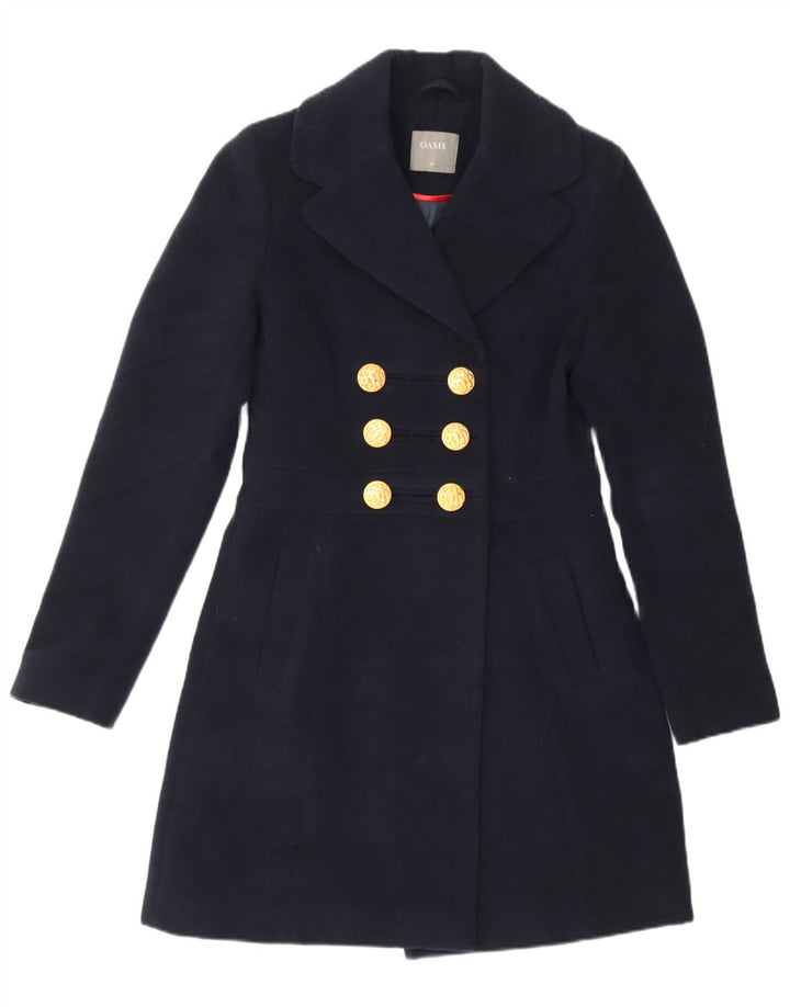 Oasis Womens Double Breasted Overcoat UK 6 XS Navy Blue Polyester