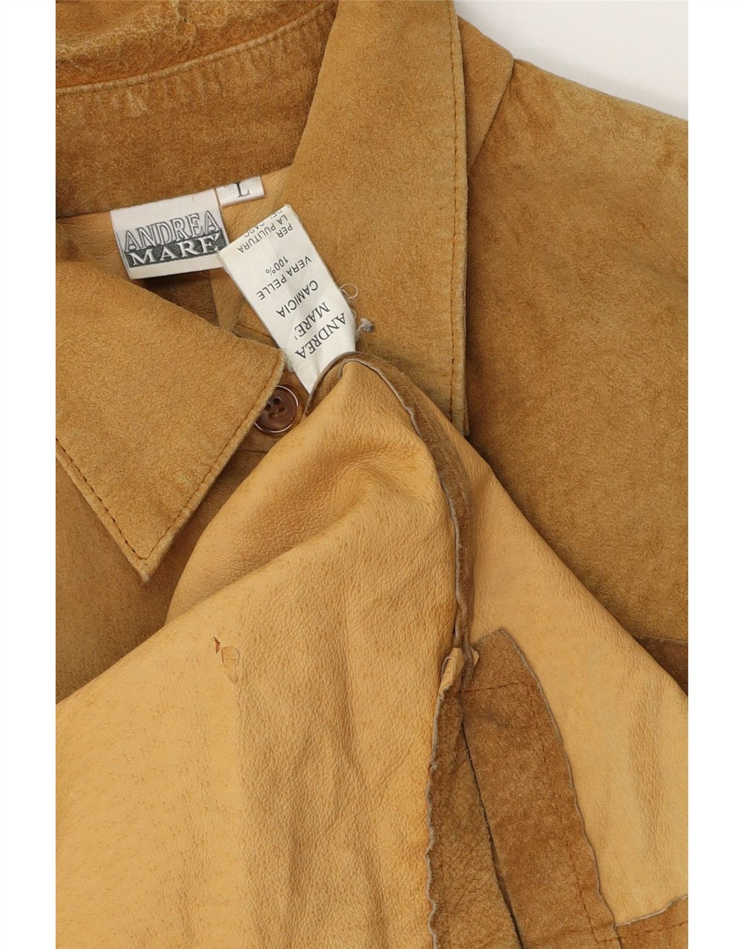 Andrea Mare Womens Overshirt Suede Shirt UK 16 Large Beige Leather