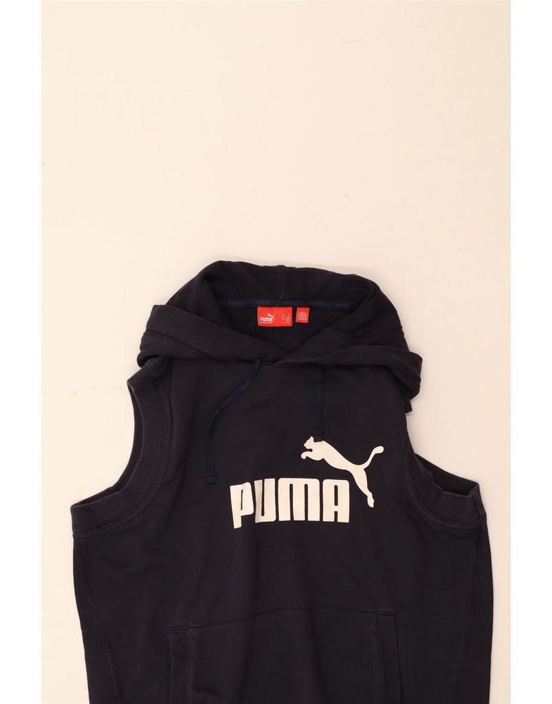 PUMA Mens Graphic Sleeveless Hoodie Jumper Small Navy Blue Cotton Vintage Puma and Second-Hand Puma from Messina Hembry 