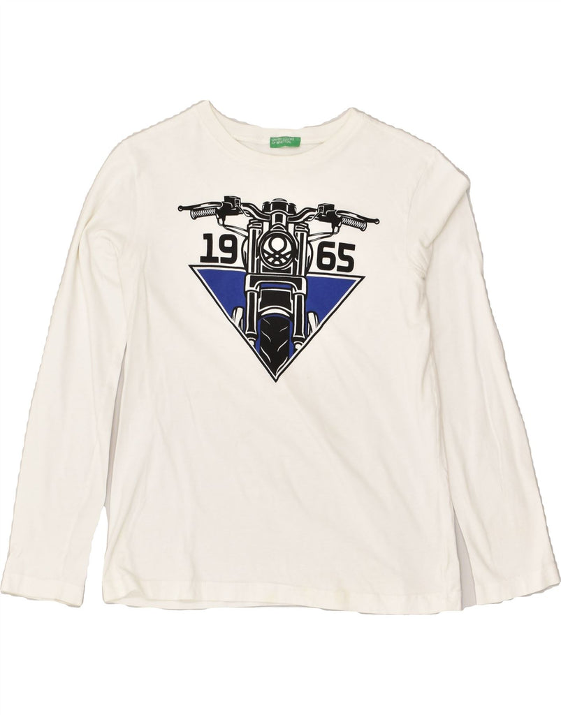 BENETTON Boys Graphic Top Long Sleeve 13-14 Years White Cotton | Vintage Benetton | Thrift | Second-Hand Benetton | Used Clothing | Messina Hembry 