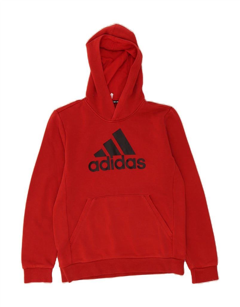 ADIDAS Boys Graphic Hoodie Jumper 13-14 Years Red Cotton Vintage Adidas and Second-Hand Adidas from Messina Hembry 