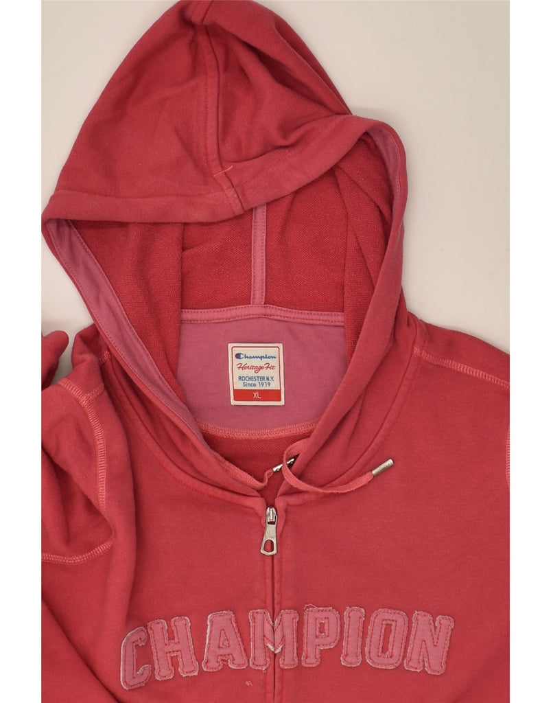 CHAMPION Womens Graphic Zip Hoodie Sweater UK 18 XL Red Cotton | Vintage Champion | Thrift | Second-Hand Champion | Used Clothing | Messina Hembry 