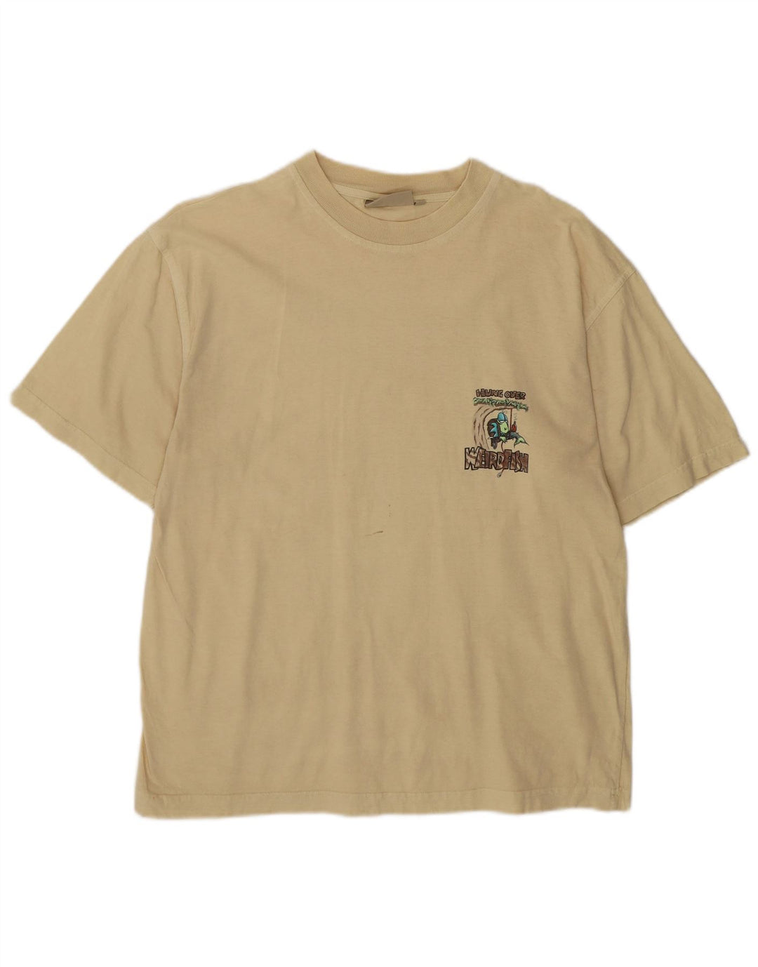 Weird Fish Mens Graphic T-Shirt Top Medium Beige Cotton
