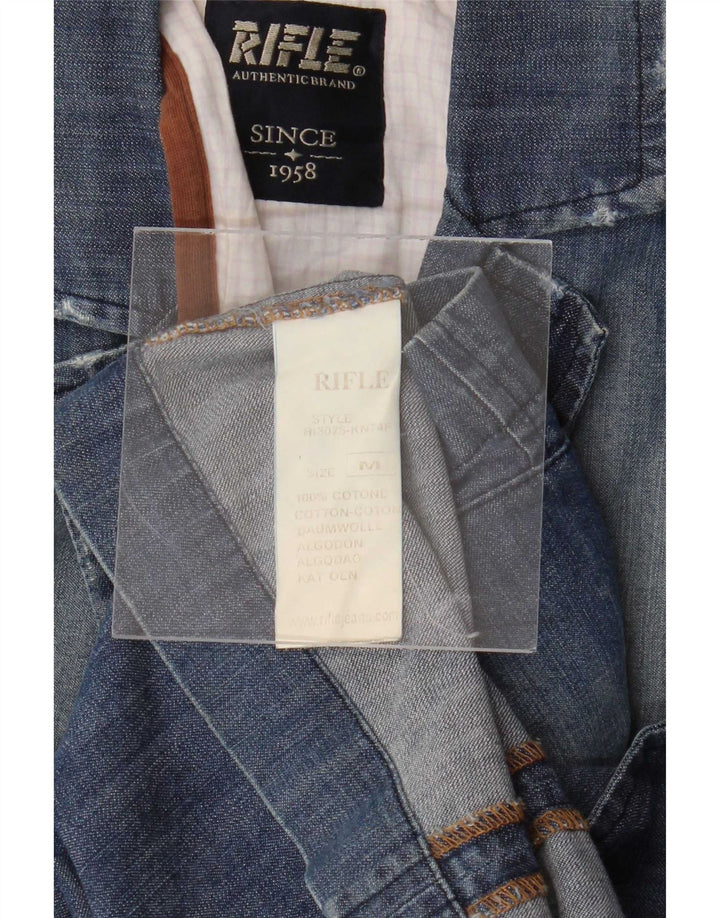 Rifle Mens Distressed Denim Blazer Jacket UK 38 Medium Blue Cotton