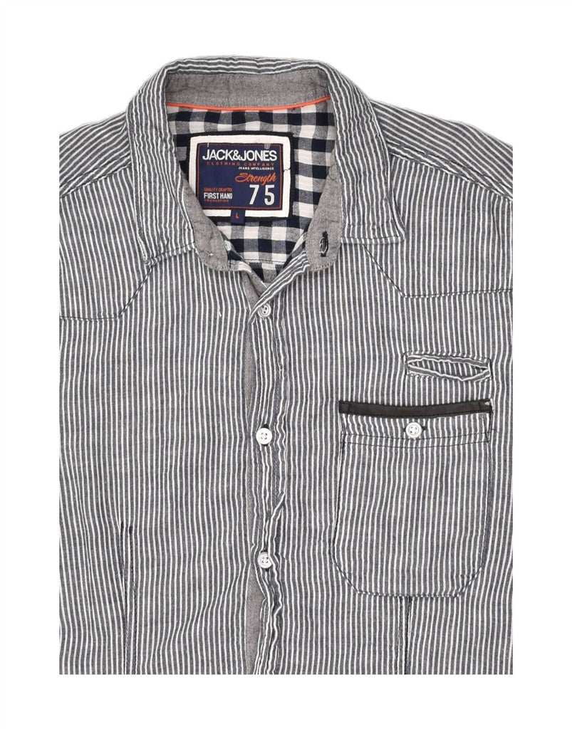 SUPERDRY Mens Shirt Large Grey Striped Cotton | Vintage Superdry | Thrift | Second-Hand Superdry | Used Clothing | Messina Hembry 