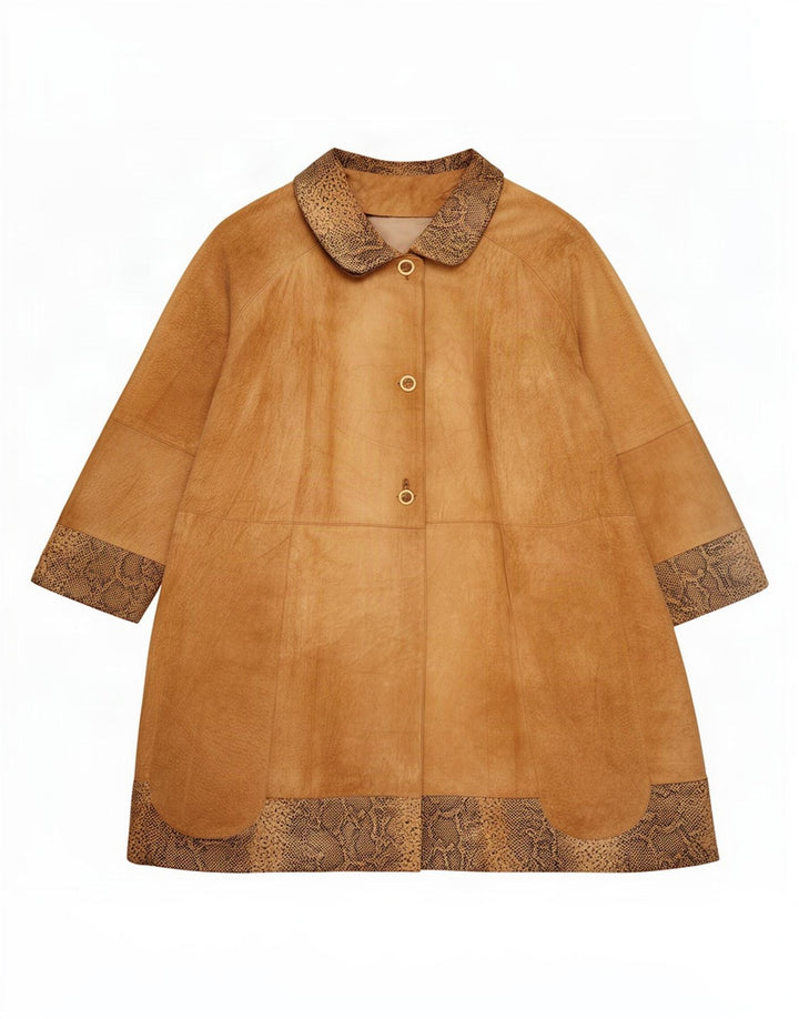 Vintage Womens Oversized Suede Overcoat IT 42 Medium Brown Animal Print