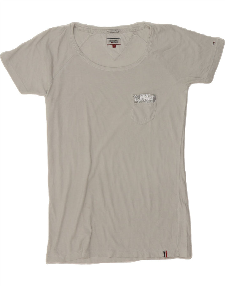 TOMMY HILFIGER Womens Longline T-Shirt Top UK 10 Small White Vintage Tommy Hilfiger and Second-Hand Tommy Hilfiger from Messina Hembry 