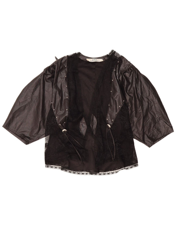 VINTAGE Womens 3/4 Sleeve Cardigan Top UK 10 Small Black