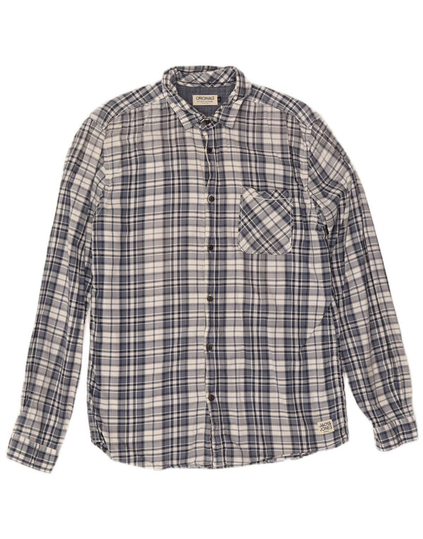 Jack & Jones Mens Shirt Large Blue Check Cotton