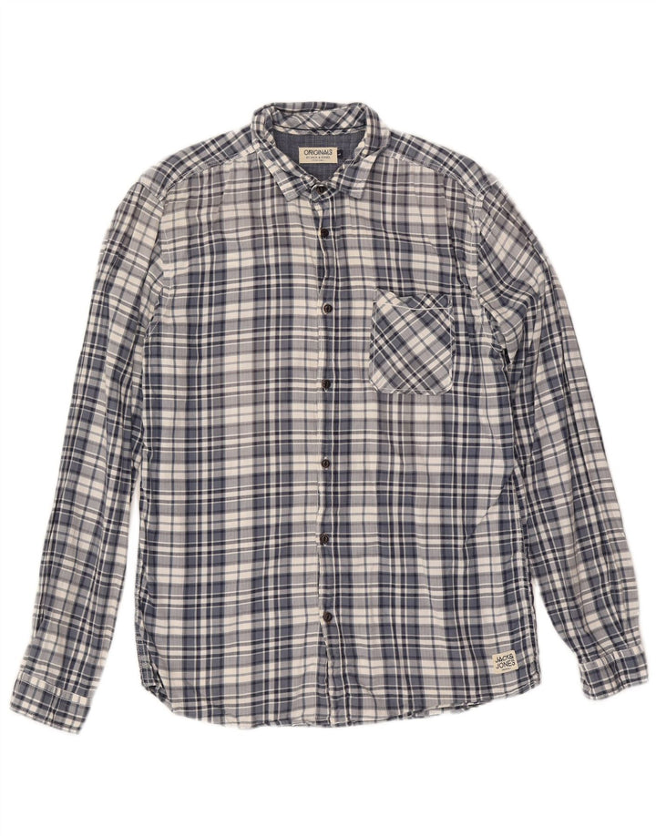 Jack & Jones Mens Shirt Large Blue Check Cotton