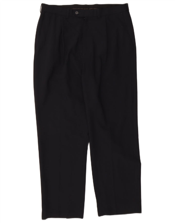 Marks & Spencer Mens Pegged Suit Trousers W34 L29 Navy Blue Polyester